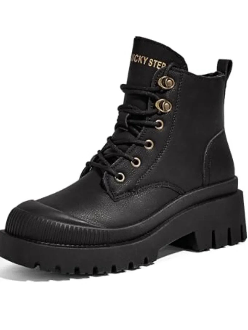 Vegan Leather Platform Ankle Boots with Side Zipper and Lug Sole